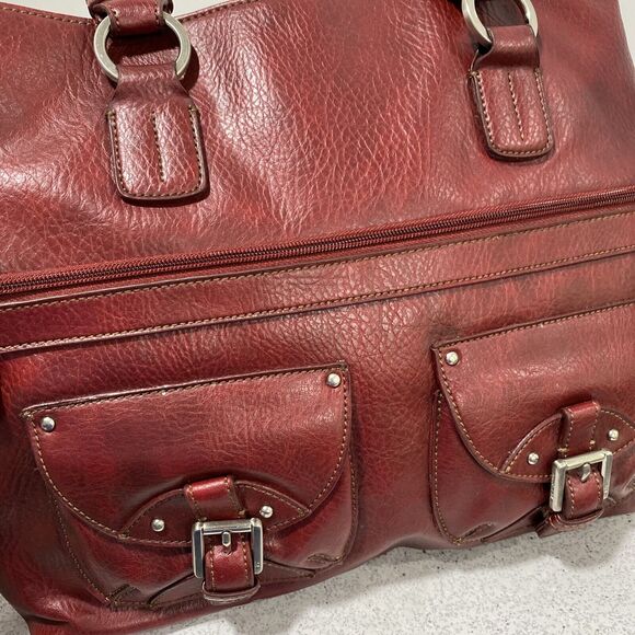 Liz Claiborne Burgundy Red Shoulder Bag Purse Multiple Pockets Double Handles - Picture 4 of 10